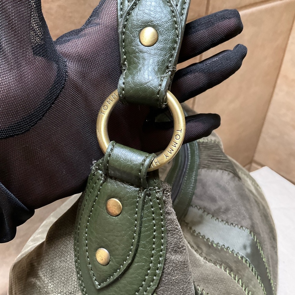 *REHAB* Tommy Hilfiger Vintage y2k bag Olive GREEN stripped Satchel Handbag - Picture 14 of 16